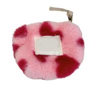 KMGDM Portamonete a forma di cuore in peluche per le donne con chiusura a cerniera morbido auricolare Strorage Bag Portable Makeup Pouch, Peluche Little Heart Pk, 10x9cm, come da immagine