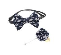 KMGDM Set di papillon e fiore all'occhiello alla moda per ragazzi per matrimoni ed eventi formali, per bambini e signori, set di cravatta, papillon da matrimonio per bambini, Pied de poule blu, Taglia
