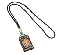 kmgfsd Collana Thangka tibetana intagliata a mano con ciondolo in legno di ebano con accento in rame, per espressione culturale, amuleto buddista, One Size, come descritto, come descritto
