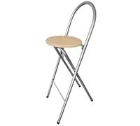 KMH® Sgabello Bill - Pieghevole, Argento/Faggio - Sgabello con schienale & poggiapiedi, struttura in acciaio, altezza seduta 73,5 cm - Salvaspazio & stabile per cucina, bar ed eventi