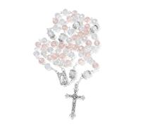 KMIMO Rosario di perle di cristallo con crocifisso di Gesù e medaglia di Lourdes, rosario da preghiera, collana cattolica da donna con sacchetto di velluto, 8 mm, Vetro