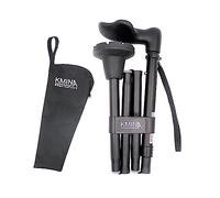 KMINA Bastone per Anziani Ergonomico (Pieghevole, Impugnatura Sinistra), Leggero da Passeggio, Manico Comodo ed Elegante, Ideale per Uso Quotidiano, Nero