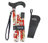 KMINA Bastone Pieghevole per Anziani, Regolabile in Altezza, Passeggio Elegante con Motivo a Fiori, per Donna e Uomo, Rosso - KMINA PRO