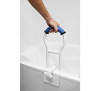 KMINA - Maniglia Accesso Vasca Imbottita, Maniglione Anziani, Manico Blu, Bordo Liscio ?9 cm, Made in Europe