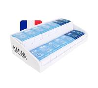 KMINA - Porta Pillole Settimanale a 7 Scomparti (2 dosi al giorno), Francese, Mattina e Sera, Grande Capacità, Giornaliera, Brevettato