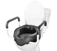KMINA Rialzo WC per Anziani con Braccioli (10 Cm, Morbido), Coperchio, Bagno Disabili, Universale, Sollevatore Nero