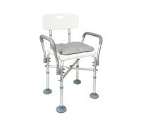 KMINA Sedia Doccia Anziani (150 Kg), con Braccioli, Cuscino e Doppia Barra Rinforzata, Montaggio Facile, Bianca - Made in Europe