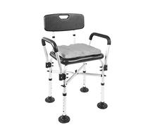 KMINA - Sedia per Doccia (150 Kg) con Doppia Barra di Rinforzo, Cuscino, Braccioli, Sgabello Nero, Montaggio senza Utensili - Made in Europe