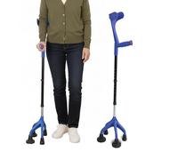 KMINA Stampella a 4 Piedi per Anziani con Base Larga, Quadripode, Blu | Ortopedica Regolabile 78-98 cm, Acciaio Fino a 160 kg, Puntali Antiscivolo, Destra o Sinistra, Brevettata in Europa