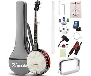 Kmise Banjo per mancini a 5 corde per mancini con testa Remo Full Size 96,7 cm, retro chiuso con risonatore rimovibile, pacchetto di corde, plettri per dita, cinghia, custodia per principianti e