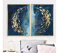 KmoNO Quadro su tela cinese astratto pesce d'oro grande blu poster e stampa lussuosa immagine artistica da parete soggiorno grande 50x80 cm (20x32 pollici) senza cornice