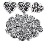 KMOSPAD 50 ciondoli a forma di cuore in argento anticato, in lega vintage, a forma di amore, con scritta "Mom", ornamenti per collane fai da te, bracciali, gioielli