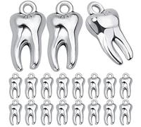 KMOSPAD 50 ciondoli a forma di dente in argento anticato, in lega, ciondoli pendenti a forma di denti sani, ornamenti da appendere, per collane fai da te, bracciali, gioielli