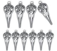 KMOSPAD 50 ciondoli a forma di teschio in argento anticato, stile tibetano, in lega, corvo, uccello, scheletro, ciondoli per Halloween, strega, pagano, creazione di gioielli fai da te