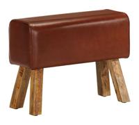 KMTNERVG Panca da ginnastica marrone in vera pelle con gambe in legno di mango massiccio e spessa imbottitura in stile vintage