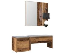 KMTNERVG Set appendiabiti effetto legno anticato | Con specchio e asta appendiabiti, 2 cassetti, panca con vano portaoggetti, portata fino a 110 kg