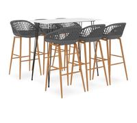 KMTNERVG Set da bar da 7 pezzi bianco grigio, tavolo alto e 6 sgabelli da | Piano del tavolo in MDF, telaio in metallo, seduta in polipropilene, portata 110 kg, per giardino e balcone