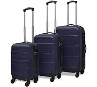 KMTNERVG Set di 3 valigie rigide in ABS nero con serrature di sicurezza, 45,5/55/66 cm, con manico telescopico, due maniglie per il trasporto e quattro ruote a 360 gradi, Blu, 1 & 4, Classico