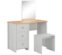 KMTNERVG Tavolo da toeletta con specchio e sgabello, grigio, 104 x 45 x 131 | Materiale in legno con melamina, 2 cassetti, spazio per cosmetici, stabile e durevole