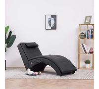 KMUNGDWG Chaise Longue in similpelle nera con funzione massaggio e riscaldamento, design ergonomico, imbottitura spessa, gambe in acciaio, telecomando, portata fino a 110 kg