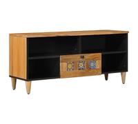 KMUNGDWG Mobile TV in legno massiccio di mango, 100 x 33 x 46 cm, colore | Con cassetti e ripiani, pannello posteriore in MDF, autoportante, per soggiorno