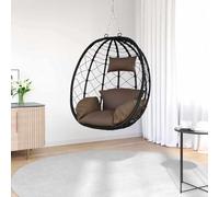 KMUNGDWG Sedia a uovo sospesa in polyrattan marrone caffè, 91,5 x 60 x 110 cm, con cuscino e poggiatesta, con catene di sospensione per interni ed esterni