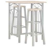 KMUNGDWG Set da bar 3 pezzi in legno e acciaio con 1 tavolo e 2 sgabelli da bar, sgabelli da bar con poggiapiedi per comfort, sedie da riporre sotto il tavolo, per casa, giardino, bar o ristorante