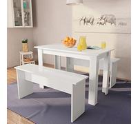 KMUNGDWG Set da pranzo 3 pezzi tavolo e panche in legno bianco con bordi in PVC, stabile e durevole, facile da montare, consegna comprende 1 tavolo e 2 panche