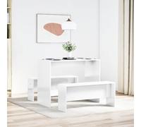 KMUNGDWG Set da pranzo da 3 pezzi con panca in legno bianco lucido, robusto tavolo da pranzo e panca per piacevoli pasti in famiglia, superficie facile da pulire