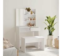 KMUNGDWG Set da toeletta bianco, 74,5 x 40 x 141 cm, con sgabello e specchio, moderno tavolo da toeletta per camera da letto, robusto materiale in legno con molto spazio per trucchi e cosmetici
