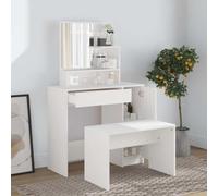 KMUNGDWG Set da toeletta bianco, 86,5 x 35 x 136 cm, con sgabello e specchio, moderno tavolo da toeletta per camera da letto, in legno, molto spazio per trucchi e cosmetici, con