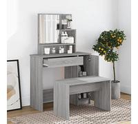 KMUNGDWG Set da toeletta grigio sonoma, 86,5 x 35 x 136 cm, con specchio e sgabello, moderno tavolo da trucco in legno con molto spazio per cosmetici e gioielli, adatto per camera da letto