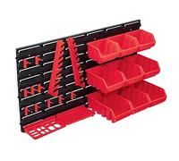 KMUNGDWG Set di contenitori da 34 pezzi con 2 piastre da parete e 9 scatole impilabili per piccoli pezzi come viti, dadi e chiodi, rosso nero, espandibile e facile da montare