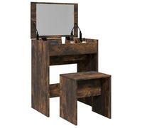 KMUNGDWG Tavolo da toeletta con sgabello, 60 x 40 x 113,5 cm, tavolo da trucco con specchio e 1 scomparto, robusto materiale in legno, molto spazio per cosmetici, con supporto da parete per il