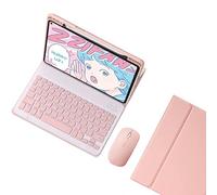 KMXDD Custodia per tastiera e mouse per iPad Mini A17 Pro 2024, iPad Mini di sesta generazione, custodia con tasti colorati, copertura per tastiera Bluetooth staccabile con portamatite (rosa)