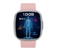 Knauermann NEO 2 (2025) - Nero rettangolare - Orologio Salute Smartwatch - ECG - Funzione HRV - BT Bluetooth - apnea notturna - pressione sanguigna - cinturino in silicone rosa, Höhe: 42mm; Breite: