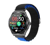 Knauermann PRO 3 (2024) nero - Orologio sanitario smartwatch con funzione telefonica - ECG + HRV e funzione SOS - display AMOLED BT Bluetooth - apnea notturna - cinturino in tessuto nero/blu, 14 - 24,