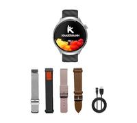 Knauermann PRO 4 (2026) - Orologio per la salute, rotondo, argento, ECG, pressione sanguigna, cardiofrequenzimetro e analisi del sonno, telefonia, IP67, confezione esclusiva con 4 cinturini