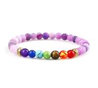 KNDSSMY Bracciale con Perline In Pietra Naturale Dei 7 Chakra, Bracciale Elastico Unisex In Pietra Viola Anticata da 6mm, Bracciale Regolabile Fatto a Mano, Regalo per La Coppia, 6mm