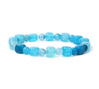 KNDSSMY Bracciale con Perline in Pietra Naturale Fatto a Mano, Unisex, con Agata Blu Quadrata e Rotonda, Regolabile, Elastico, Perline da 6mm, per Compleanno, San Valentino, Elegante e Semplice, 6mm