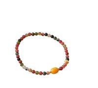 KNDSSMY Bracciale Elastico in Pietra Naturale Multicolore da 4mm, Bracciale Regolabile con Perline di Tormalina e Ciondolo in Ambra Gialla, Stile Boho, Stile Yoga, per Donna, 4mm