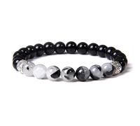 KNDSSMY Braccialetto Elastico in Pietra Naturale Fatto a Mano, Bracciale Yoga Regolabile in Onice Nero Liscio da 8mm, Unisex, Adatto per Uomini e Donne, da Indossare Ogni Giorno, da 8mm.