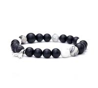 KNDSSMY Braccialetto Unisex con Perline Elasticizzate in Pietra Naturale Alla Moda, Regolabile, da 8mm, in Onice Nero Opaco, Bianco, Howlite, Elegante e Affascinante, da 8mm
