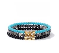 KNDSSMY Braccialetto Unisex con Perline in Pietra Naturale da 3 Pezzi, Howlite Blu e Ossidiana Nera Picasso, Elastico, Piccole Perline da 4mm, Bracciale Alla Moda per Coppie da 4mm