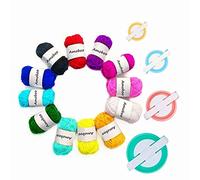 KNEWMART Pom Pom Maker, 4 Taglie Pompon Maker Fluff Sfera Weaver ago Fai da Te in Kit di Attrezzi Lavoro a Maglia di Lana per Lavoro a Maglia + 12 Pezzi di Filato Acrilico