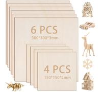 KNGNGK 10 Fogli Compensato di Legno di Tiglio, Pannelli Compensato 30cm x 30cm x 3mm, 15cm x 15cm x 2mm, Fogli di Legno di Balsa per Artigianato Fai da Te Pittura Incisione Modellismo