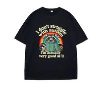 KNHBtuhv2 I Don't Struggle with Autism Autistic Raccoon T-Shirt Black XXL