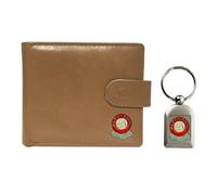 Knight Aldershot - Portafoglio e portachiavi in pelle, motivo: calcio, colore: Beige, Beige