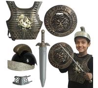 Knight Costume Kids 5pcs/set Dragon Pattern Medieval Knight Armor Include casco, scudo, spada, guardie da polso e armature per il gioco di ruolo del cosplay di Halloween, costumi, decorazioni nataliz