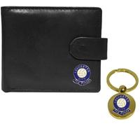 Knight Leicester - Portafoglio in pelle nera con portachiavi, motivo: calcio, Nero